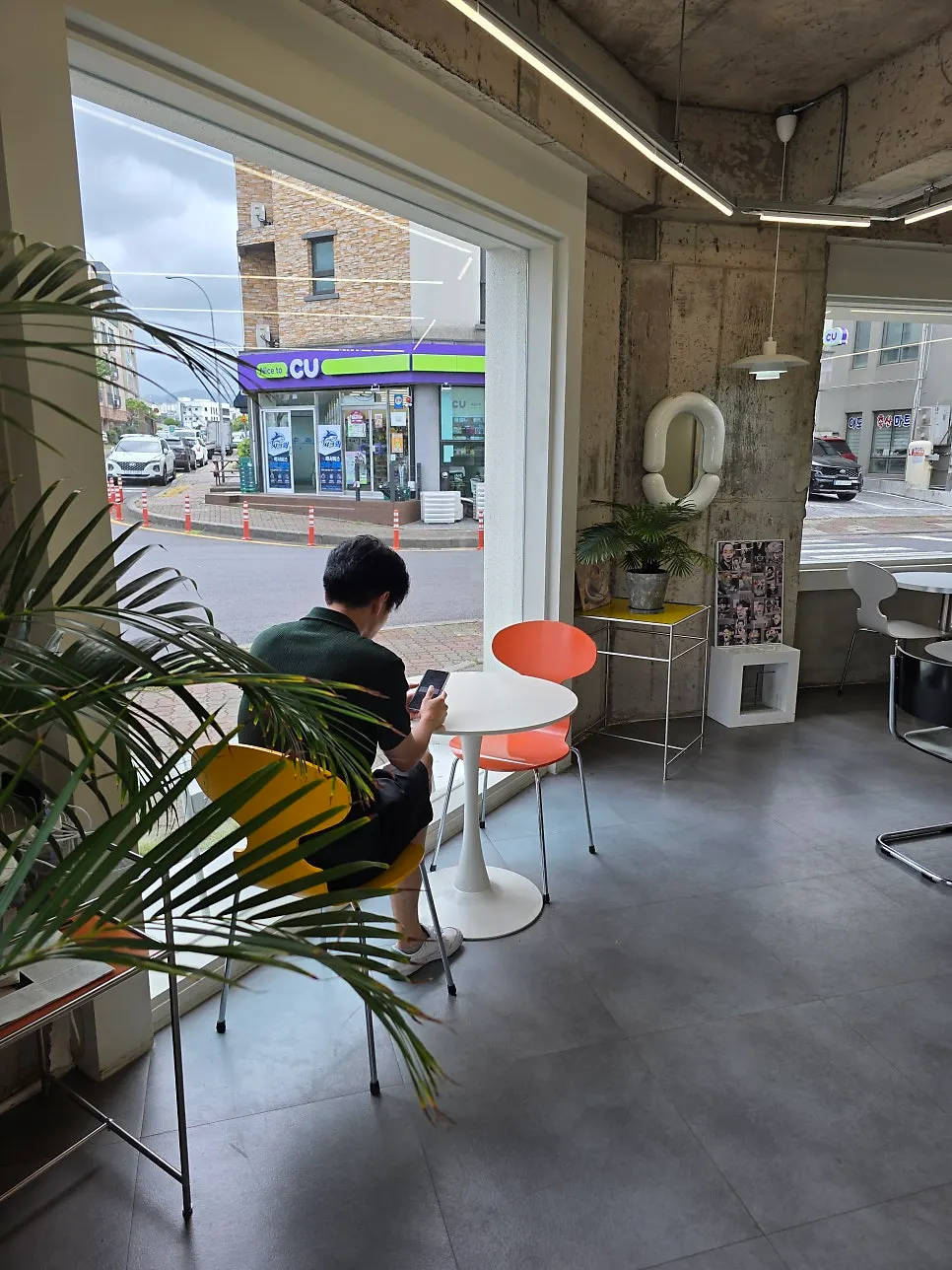 A corner of the café showing modern interior details