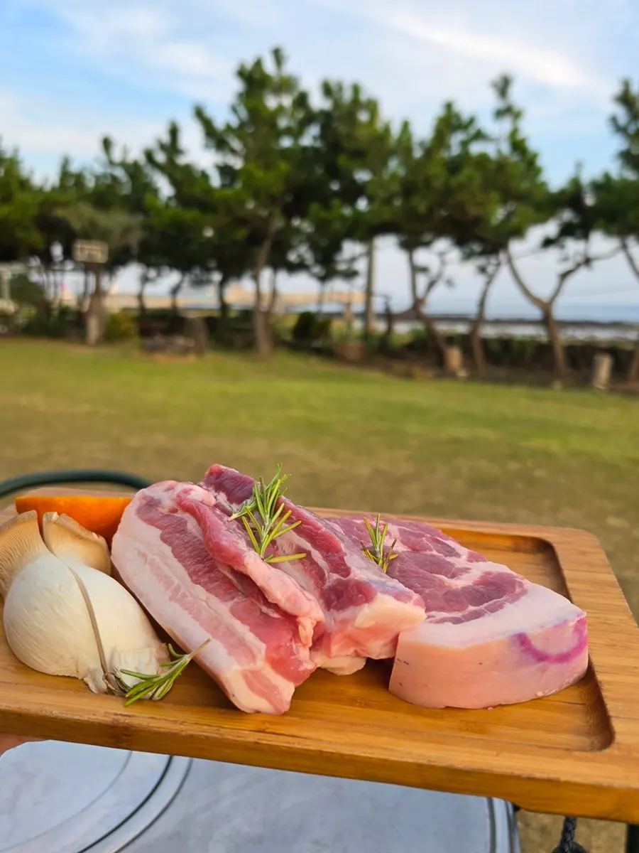 Raw Jeju black pork showing black hair pores