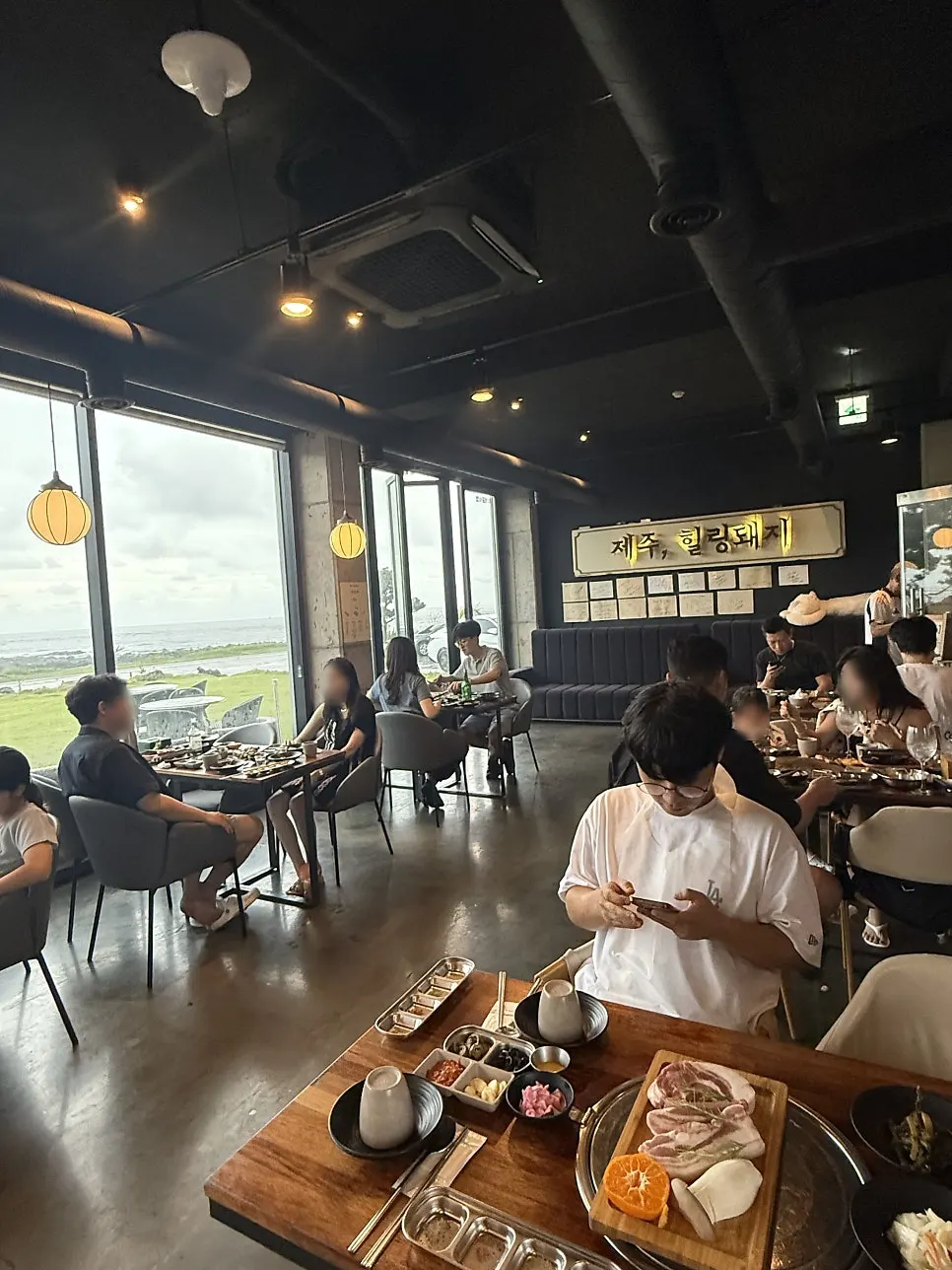 Black-toned interior of the restaurant