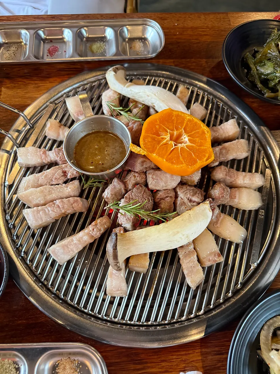Close-up of black pork cooking