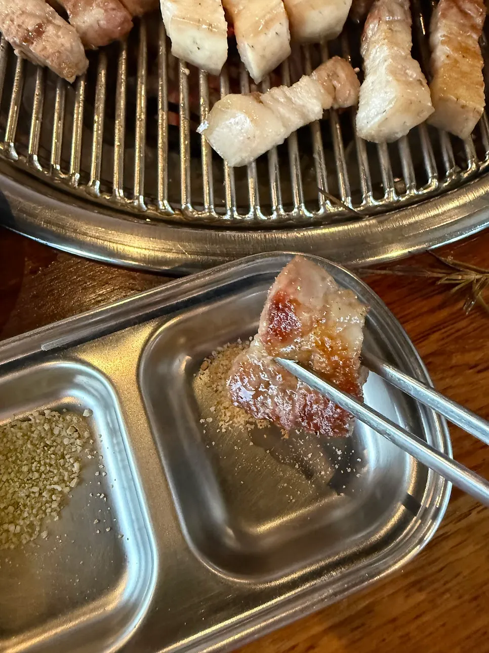 Black pork dipped in salt
