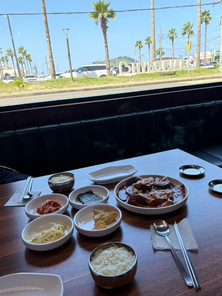 Table set with rice and side dishes ready to eat