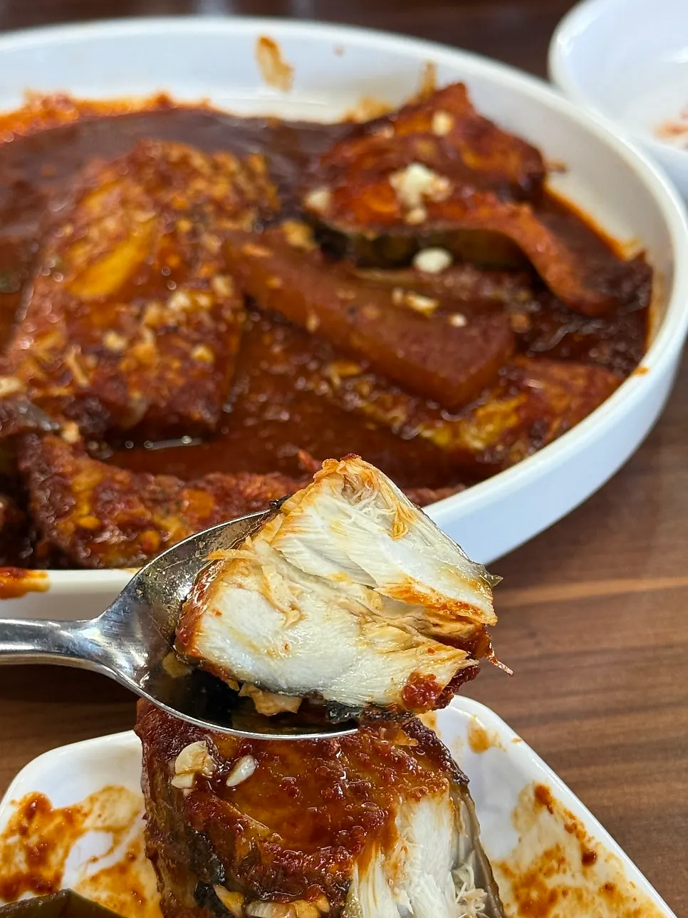 Fish flesh eaten together with rice