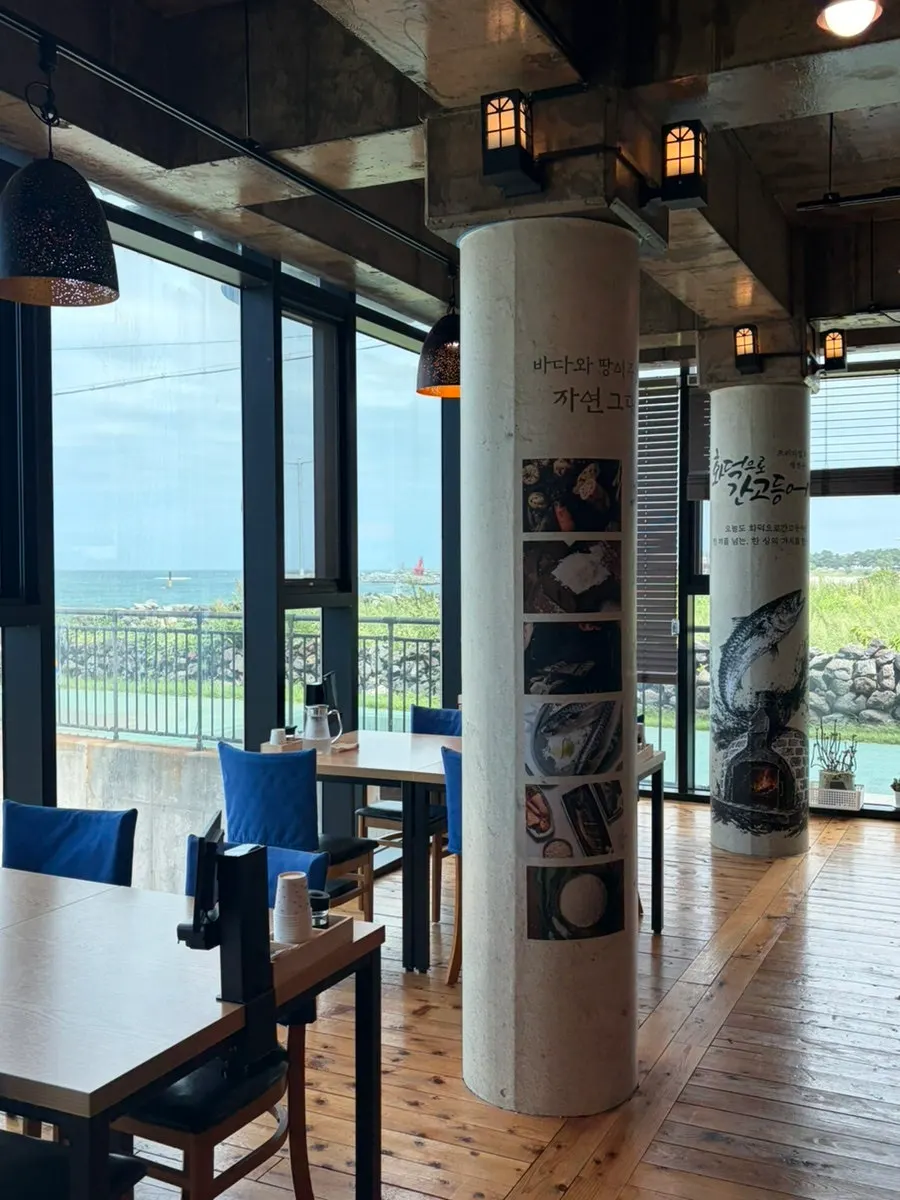 Interior of a Korean restaurant by a Jeju beach