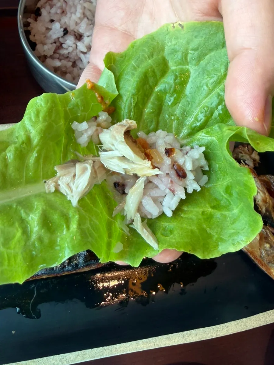 Grilled fish with soy sauce and wasabi