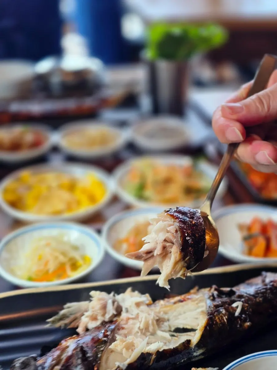 젓가락으로 발라낸 고등어 속살