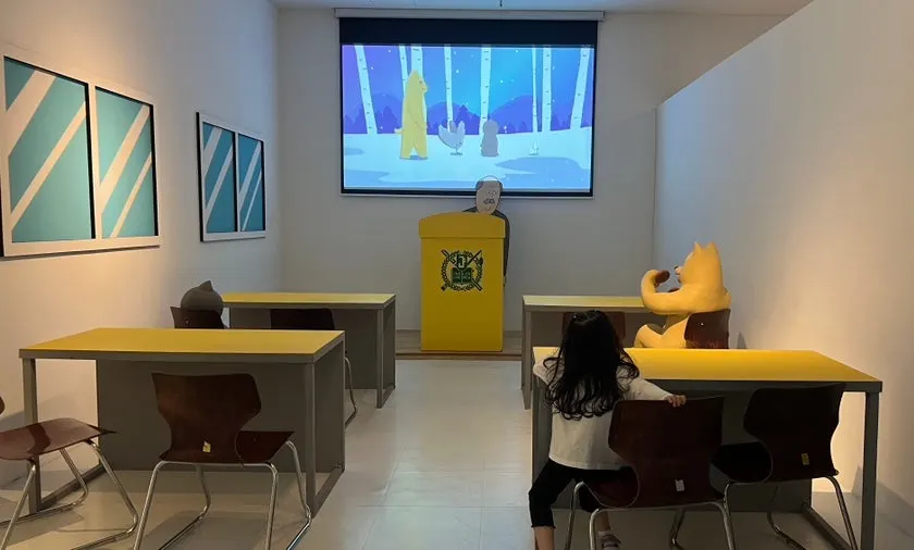 A uniquely decorated cartoon-themed exhibition room