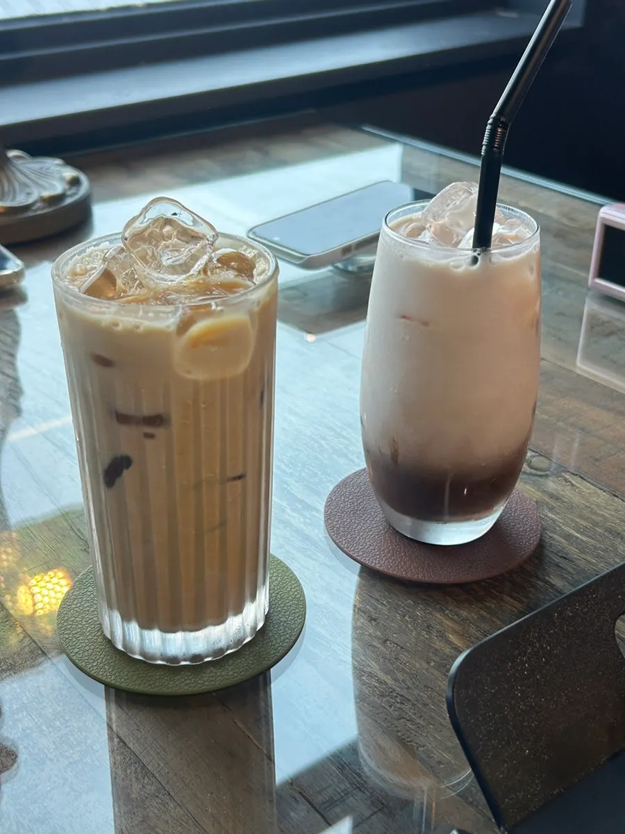 Complimentary drip-coffee tea bags and ordered drinks