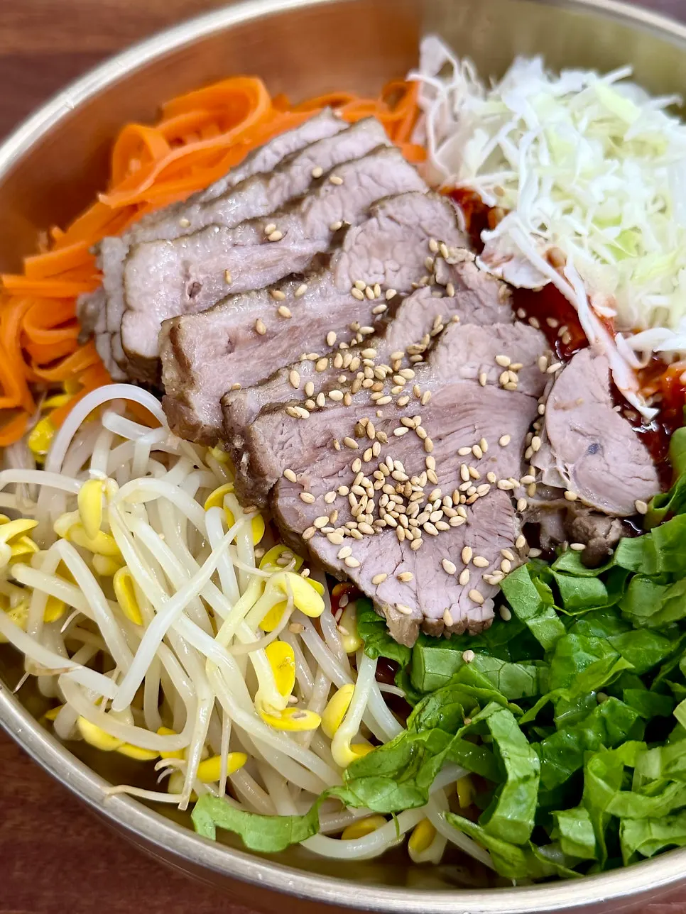 Myeonjumak's pork bibim guksu mixed and ready to eat