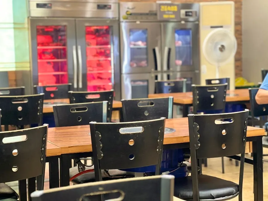 Seating with generous spacing between tables