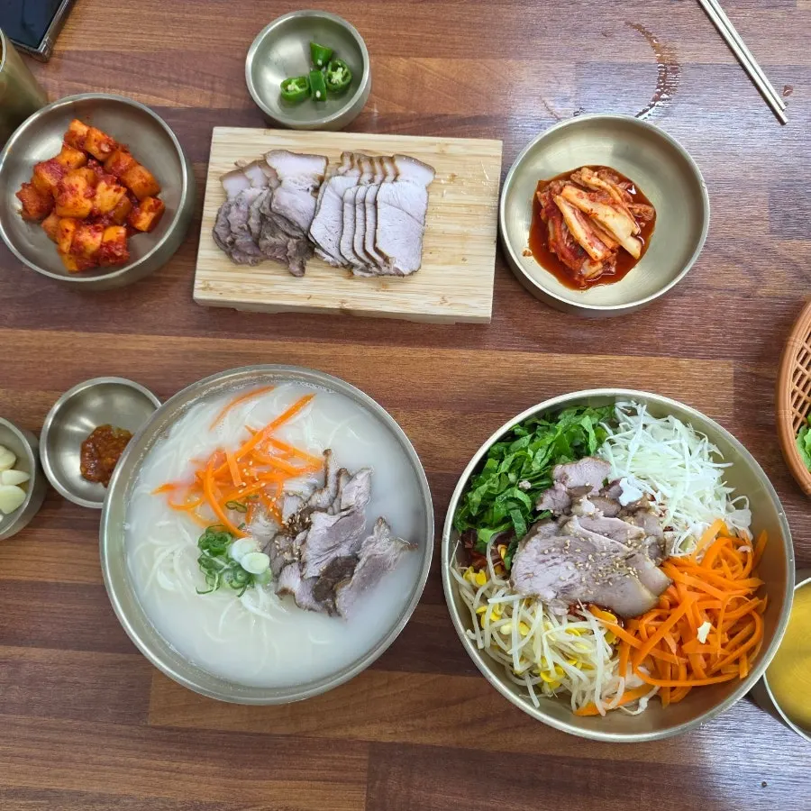 Dombe pork served with noodles