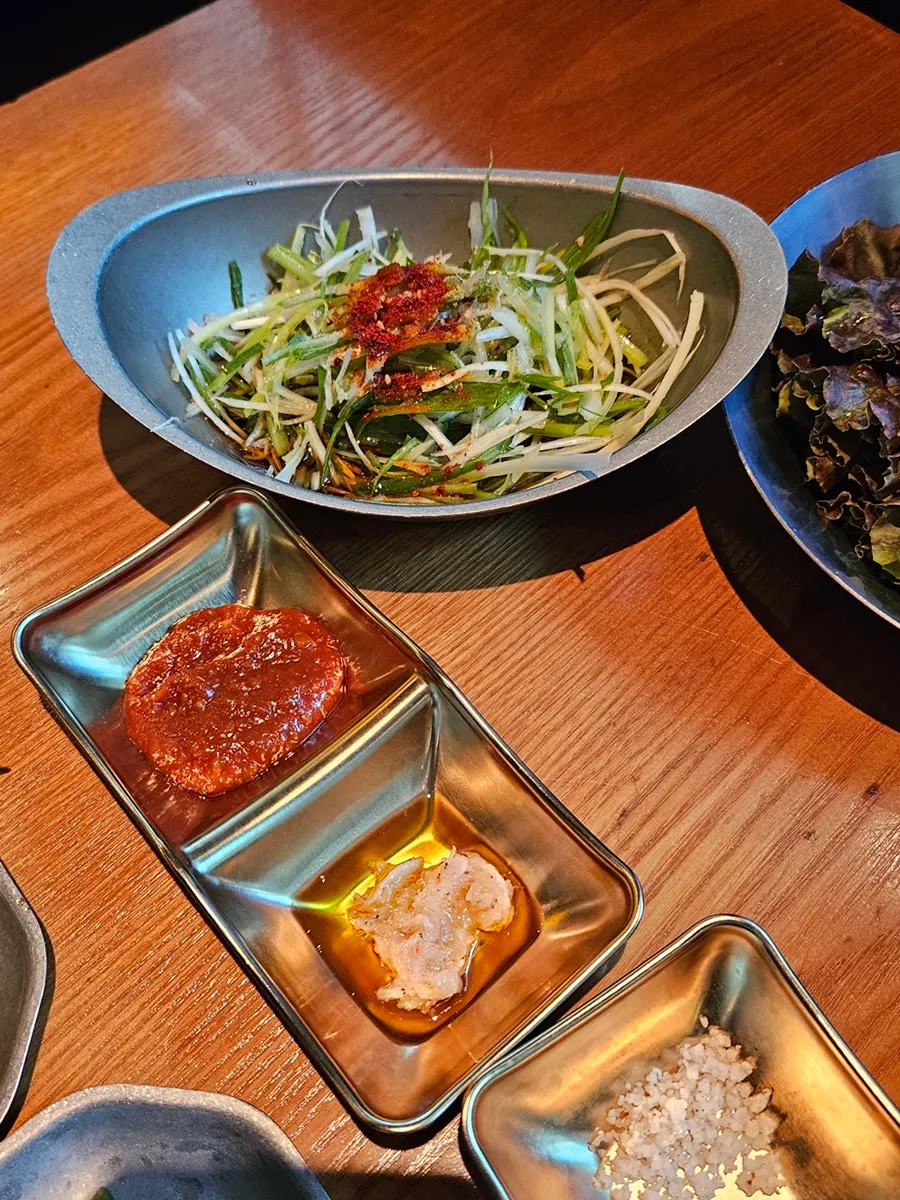 Sauces and sliced scallions plate