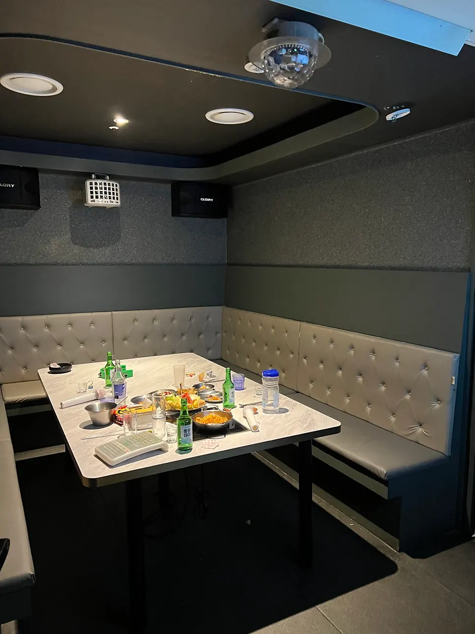 Spacious room with a long table