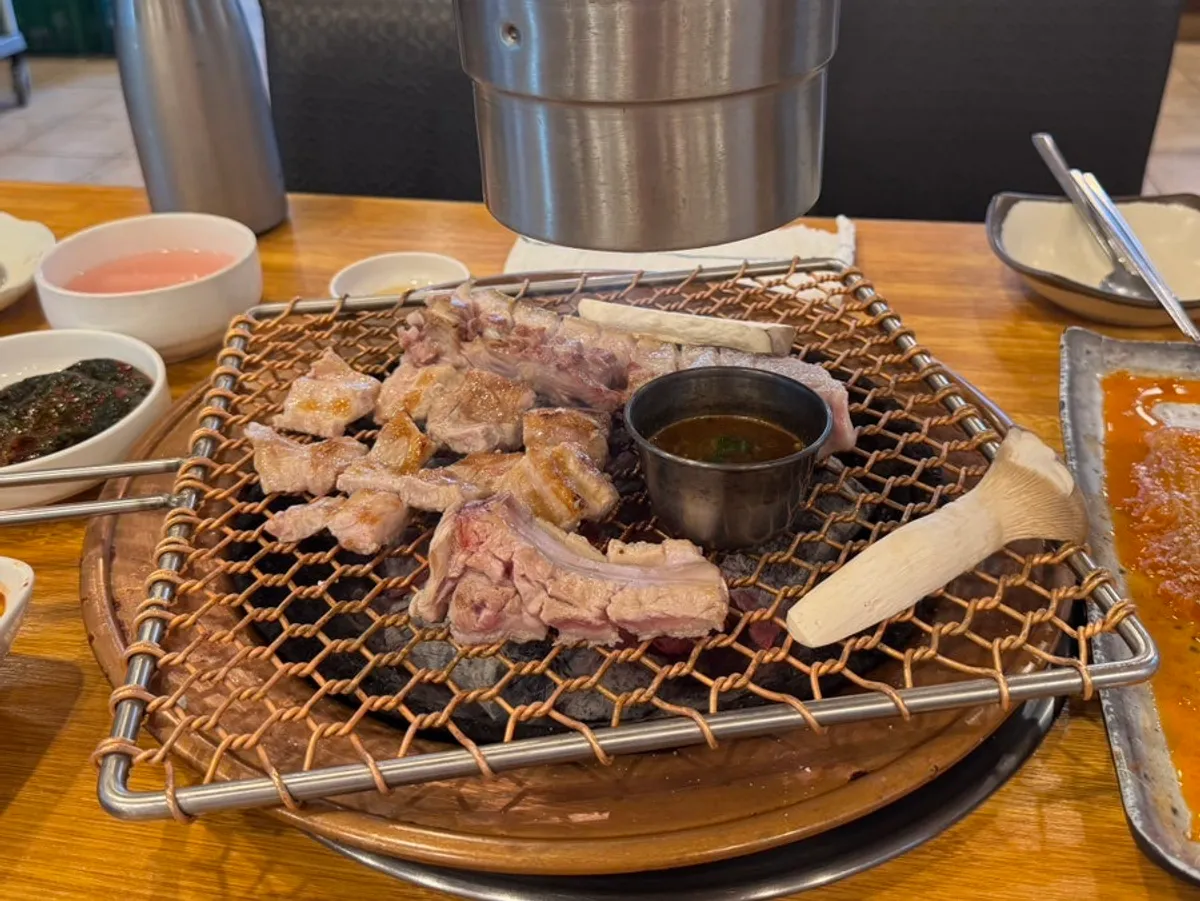 Meat and mel-jeot on the charcoal grill