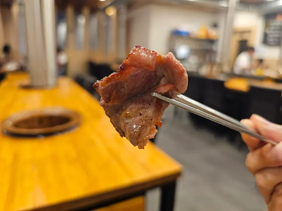 Rib meat grilled by the staff
