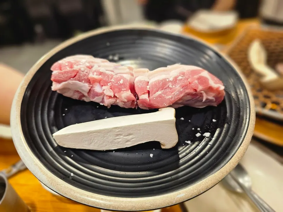 A thick piece of black pork belly