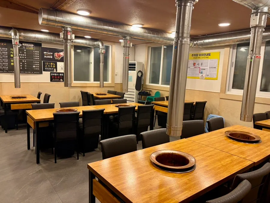 Neatly arranged seating in the restaurant hall