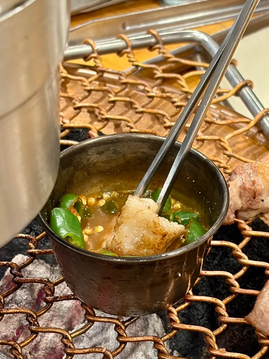 Black pork samgyeopsal served with melljeot