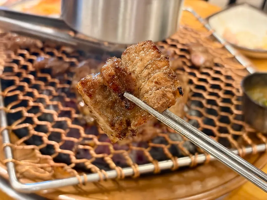 Close-up of glistening seasoned ribs