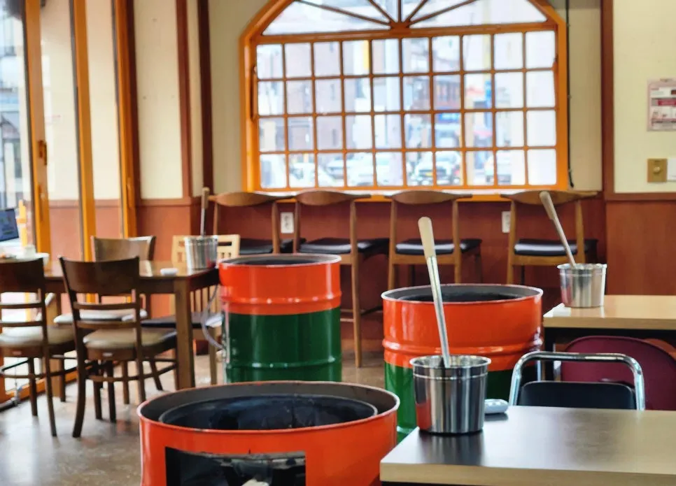 Retro interior with wide spacing between tables