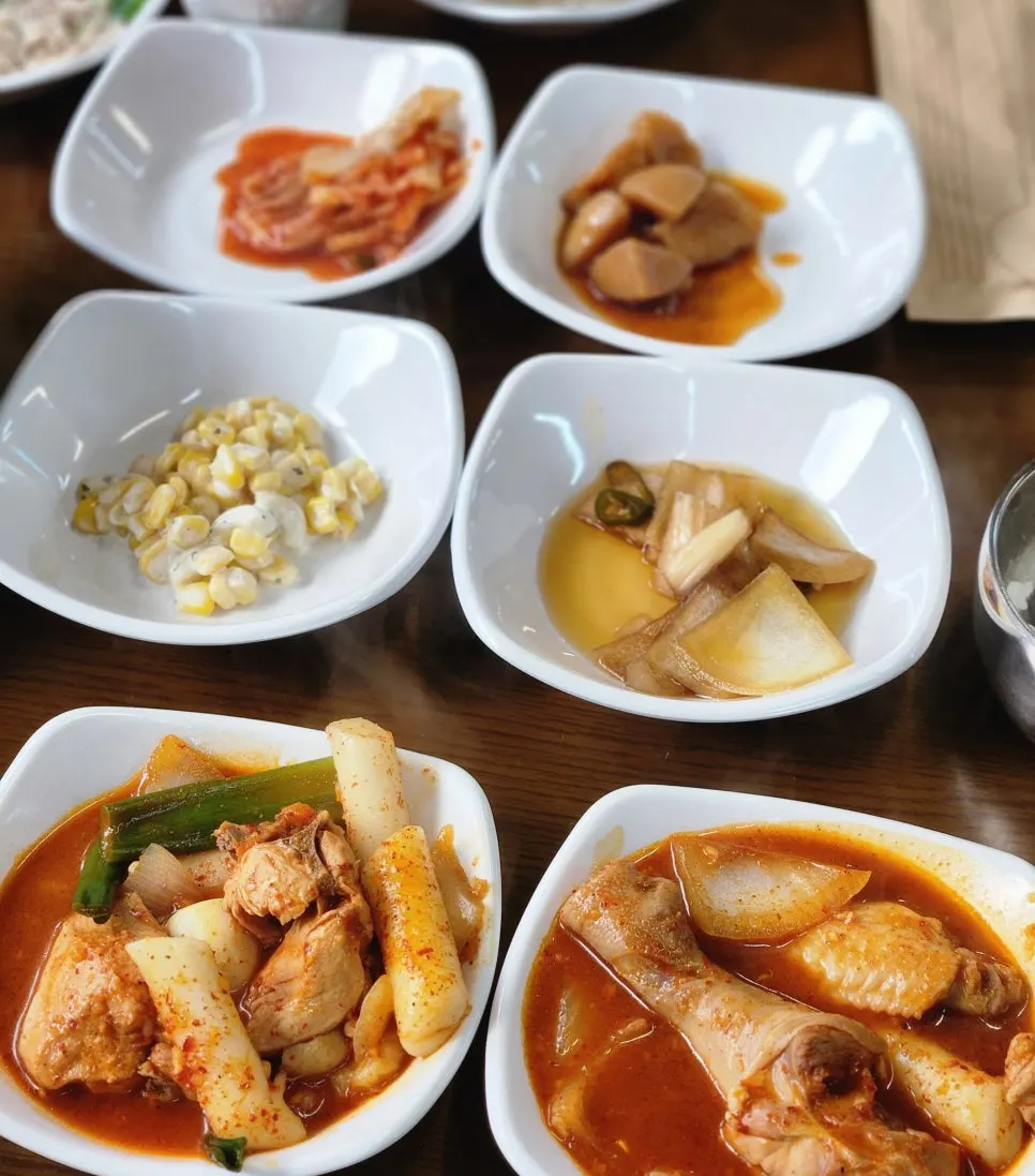 A bowl of dakdoritang served with a bowl of rice