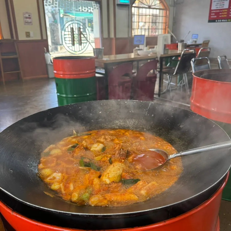 Pot dakdoritang with broth grown richer