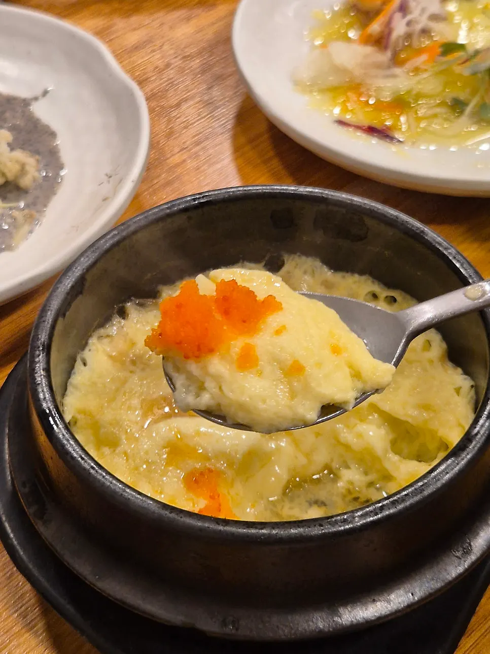 Close-up of the puffed-up steamed egg