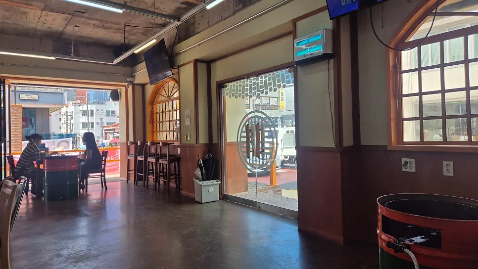 Spacious dining area with tables