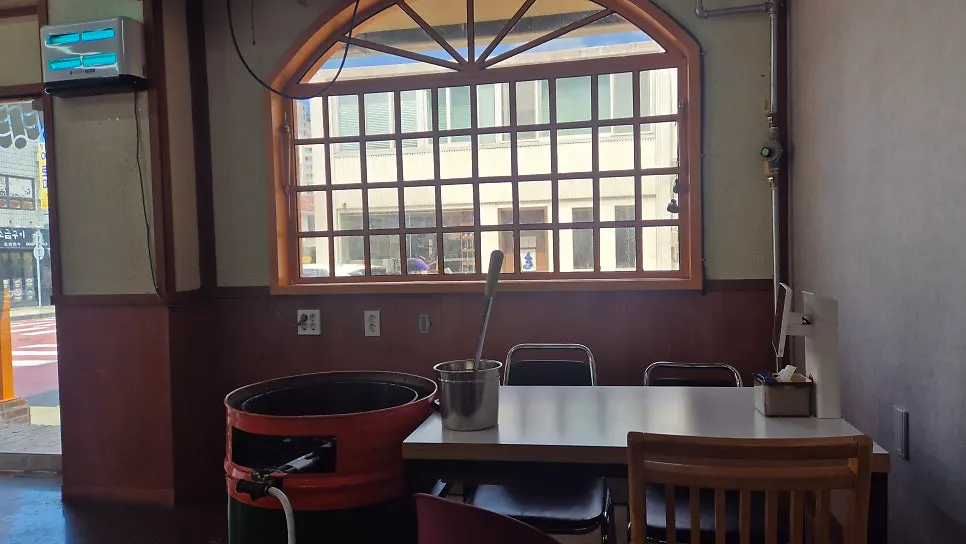 Restaurant interior with drum tables