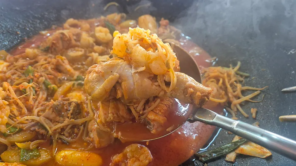 Richly reduced beef tripe chicken stew broth