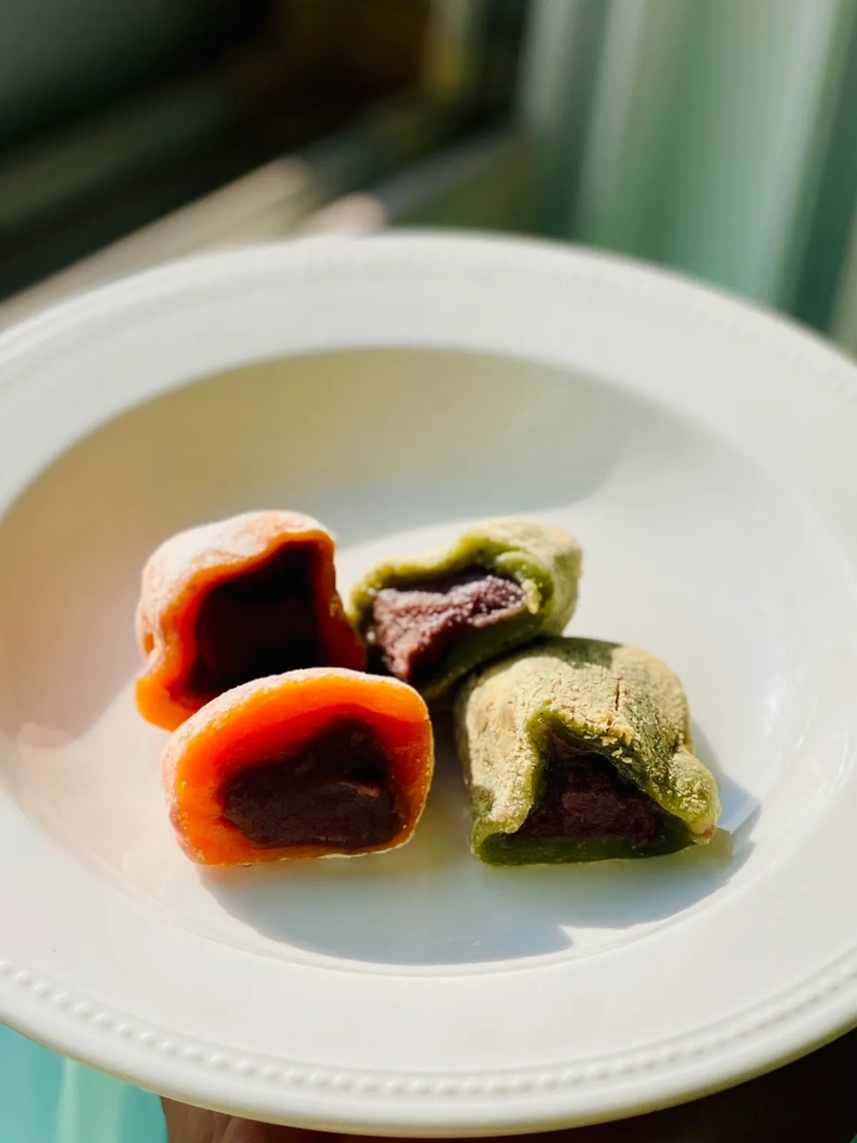 Cross-section of the red bean filling, tasted right away