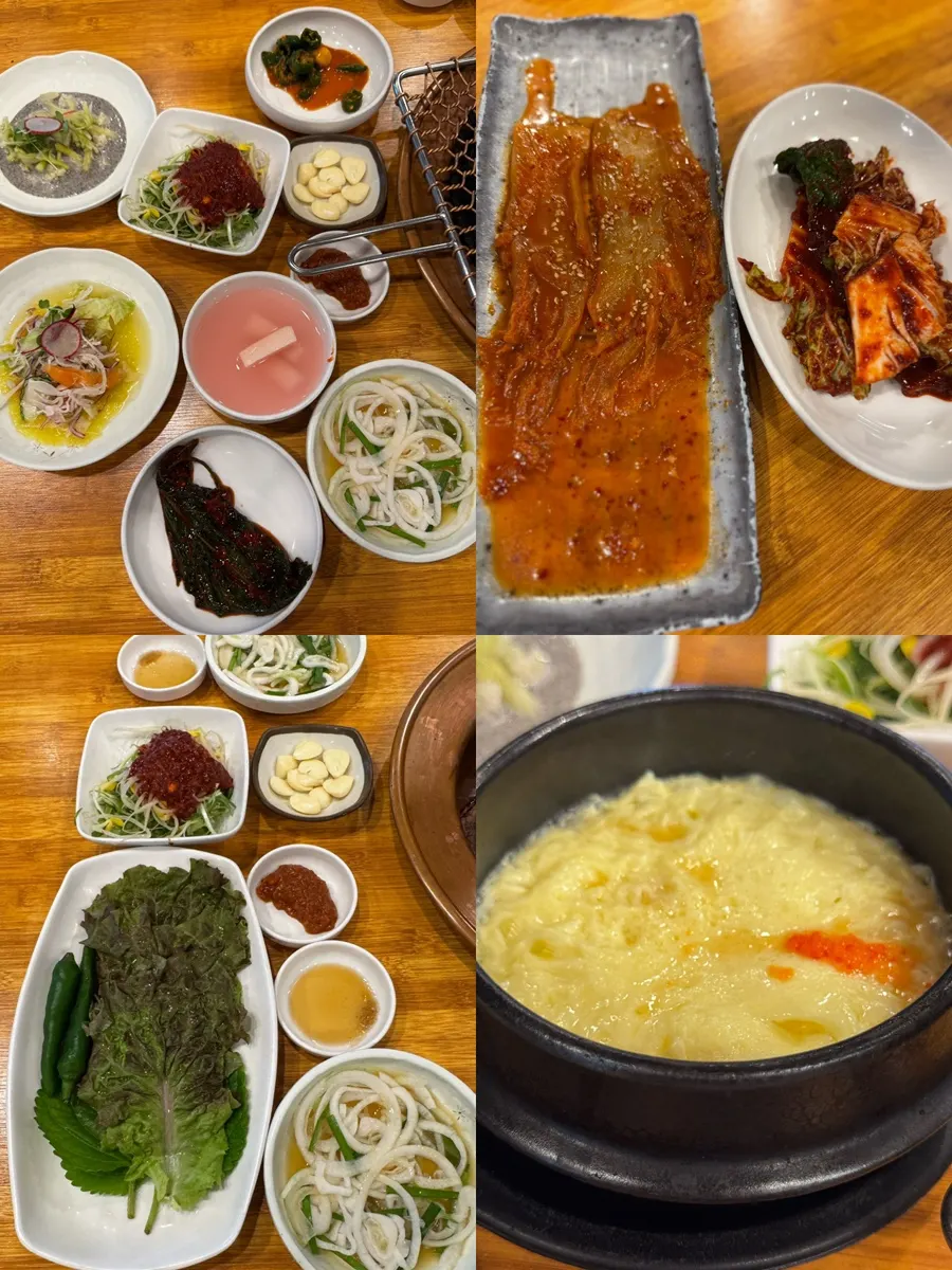 주문한 갈비와 삼합 스페셜 상차림