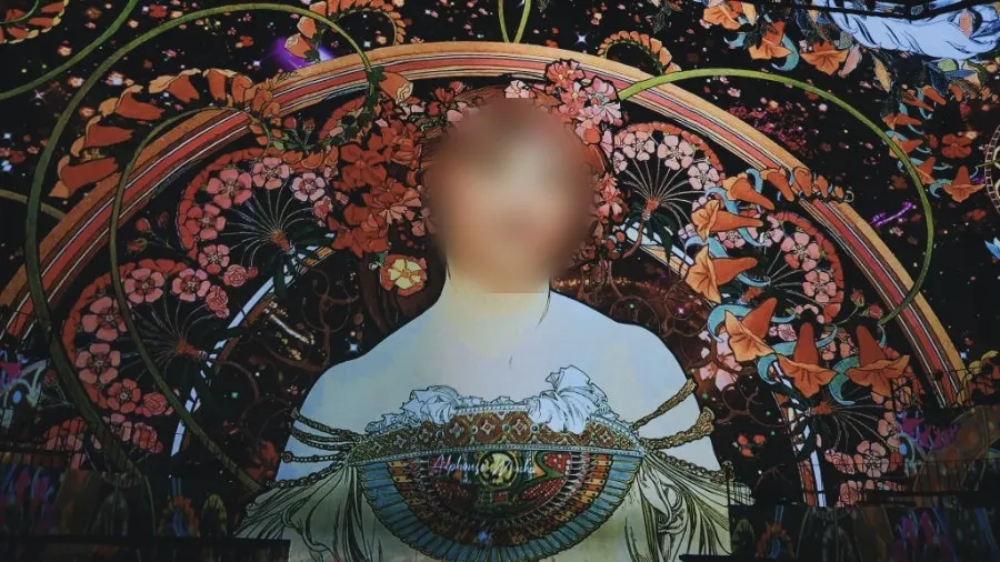 Famous painting rendered as media art on a large screen