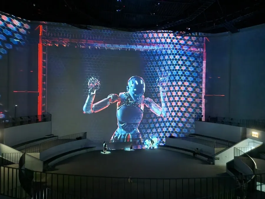 Watching the media art video while seated