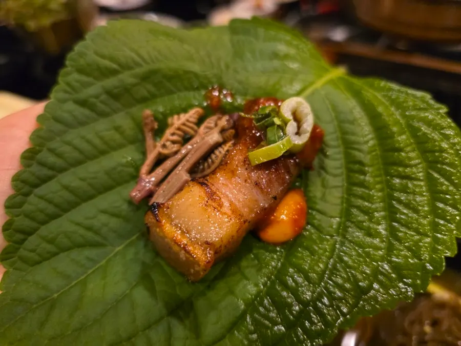 Grilled black pork served with grilled vegetables