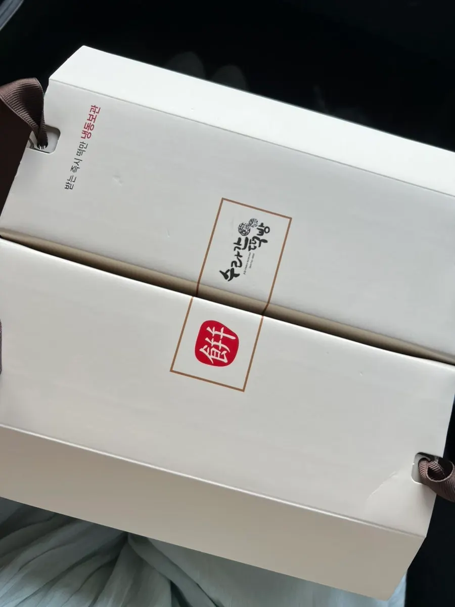 Packaged box of Suragan Tteokbang rice cakes brought home