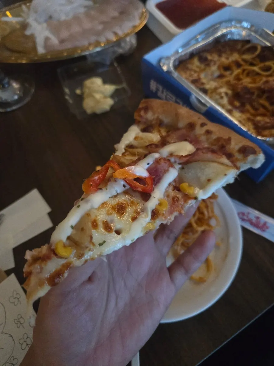 Pizza plates shared at the potluck party