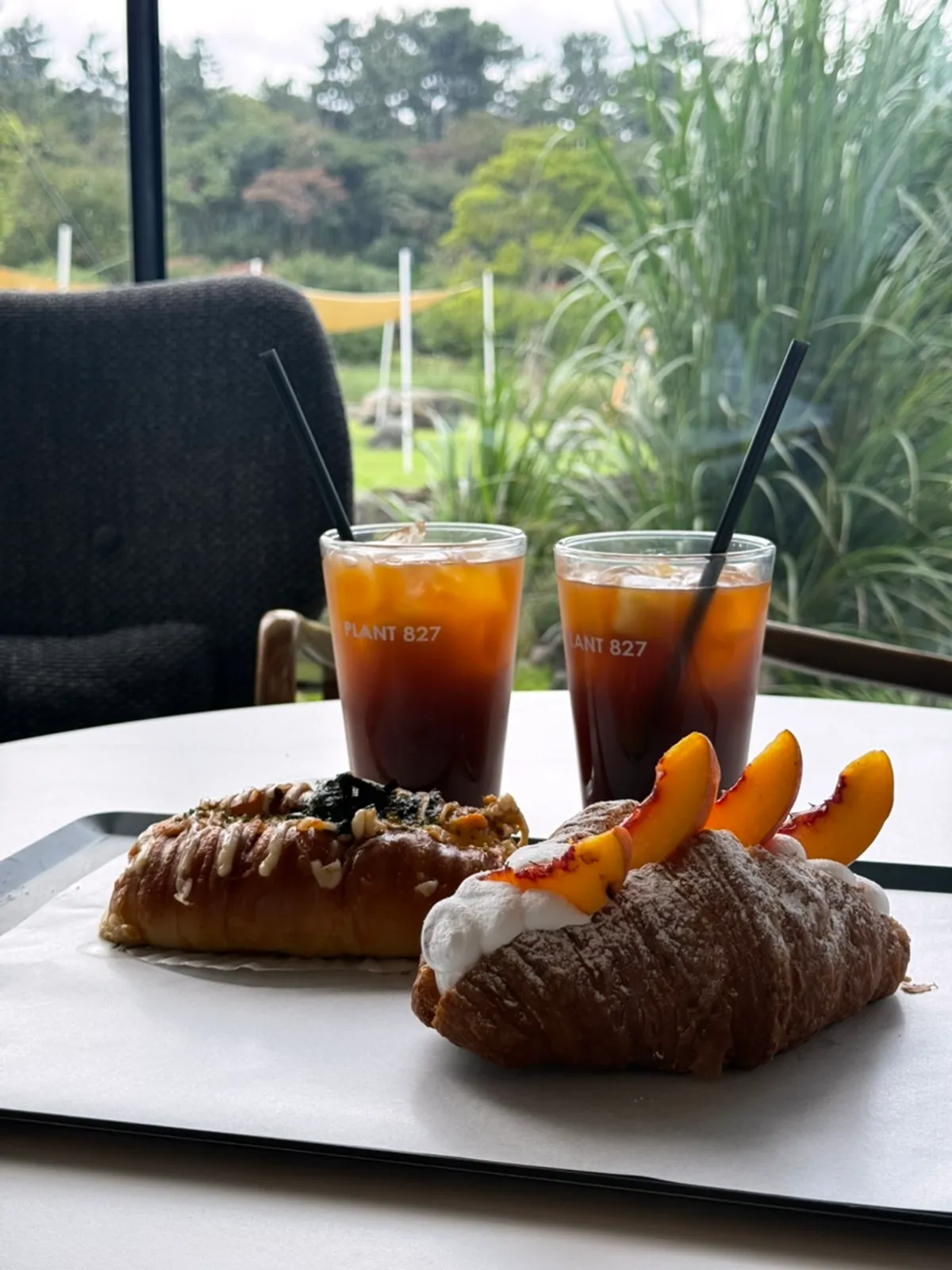 A variety of breads on display at the large Jeju bakery café