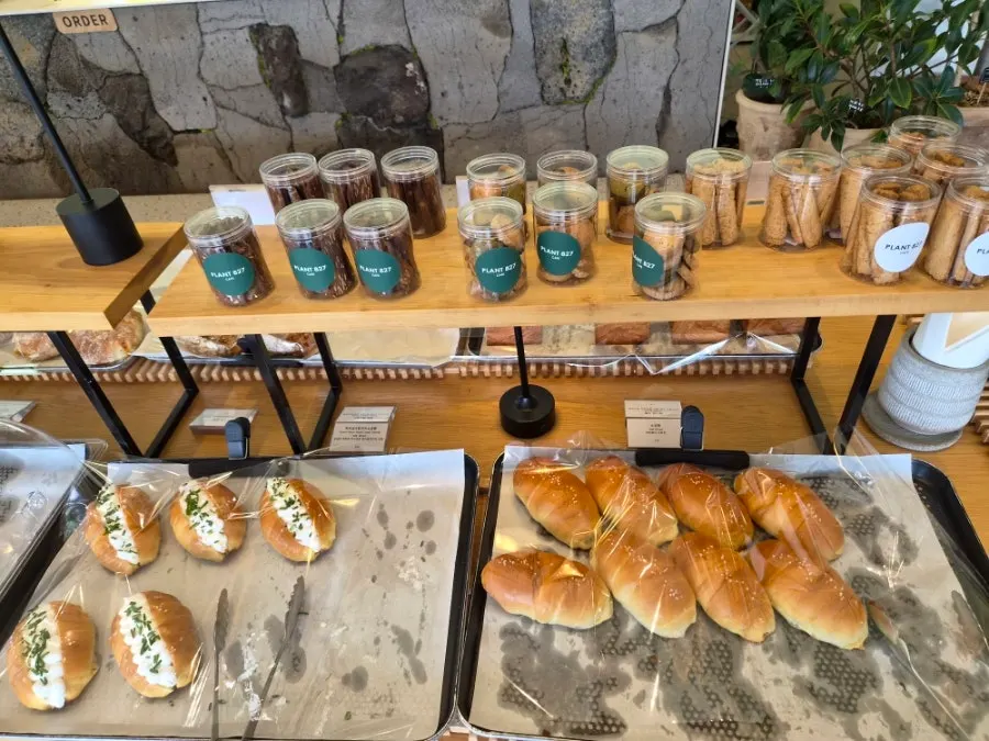 Bread displayed at the PLANT827 bakery counter