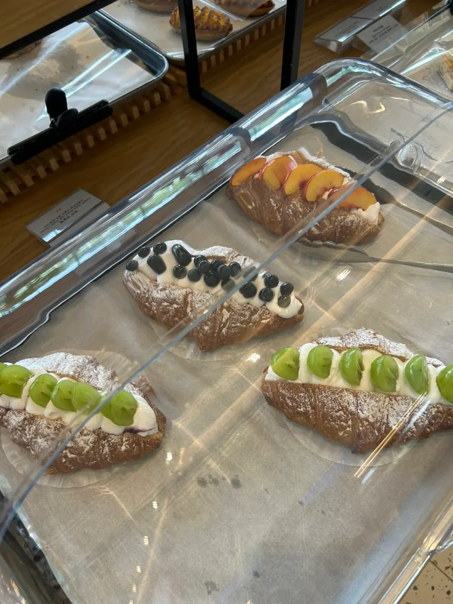 Pastries lined up in the display case
