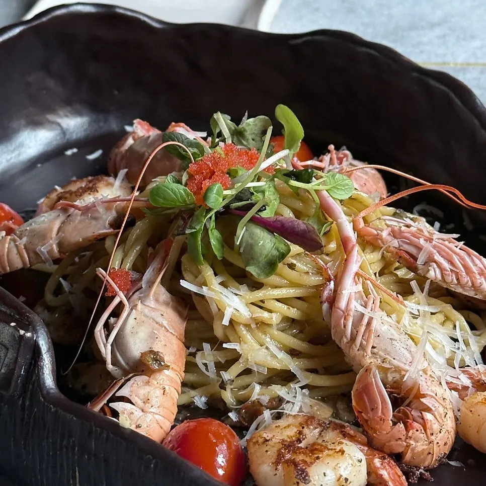 Prepped sweet shrimp served in the Hallasan pasta