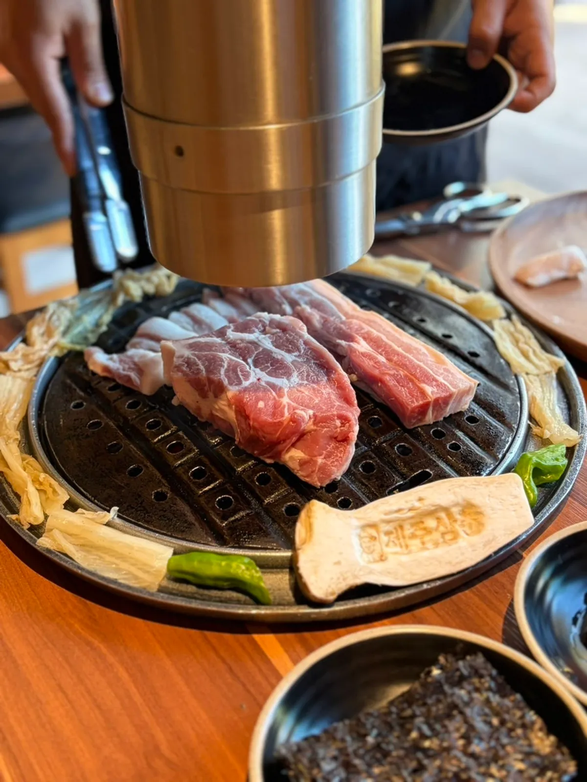 Vividly colored raw black pork muscle cut