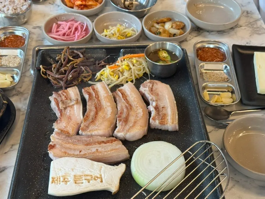 Table set with meat and side dishes together