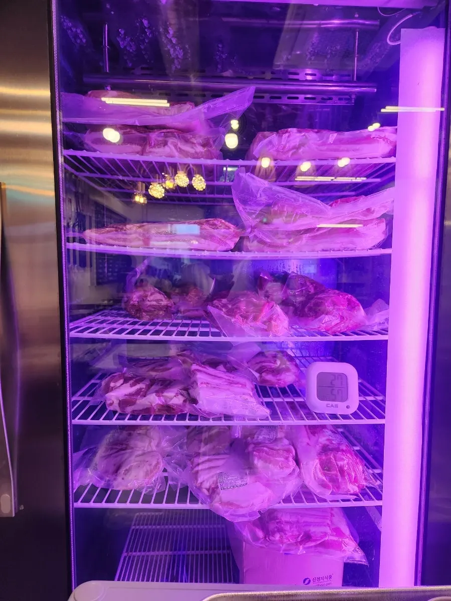 Aging fridge with vacuum-packed black pork