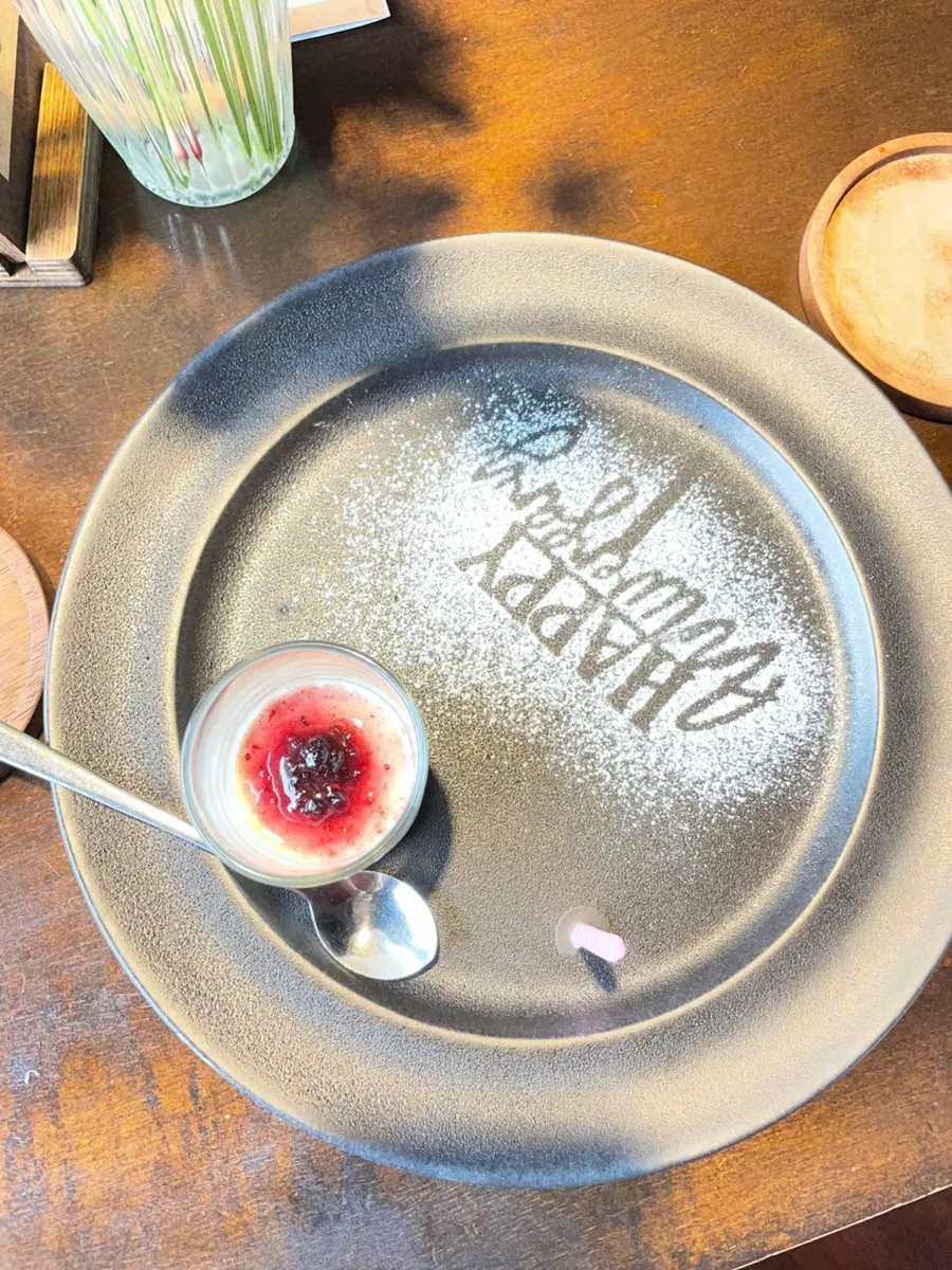 Dessert dish prepared in response to an anniversary note