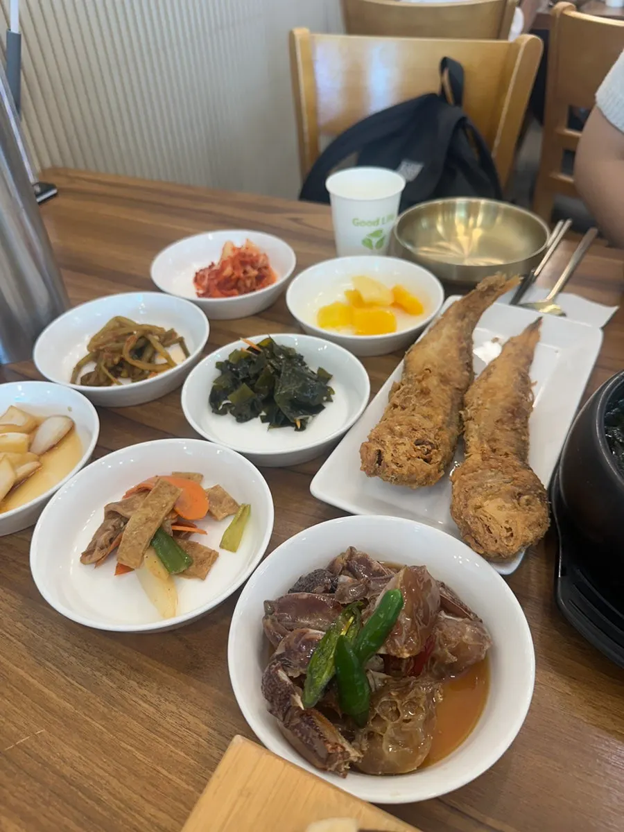 A set for two fully laid out on the table