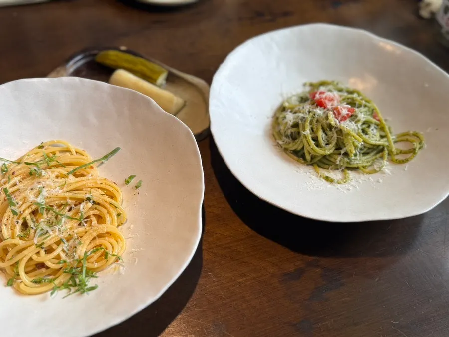 Two plates of pasta included in the lunch course