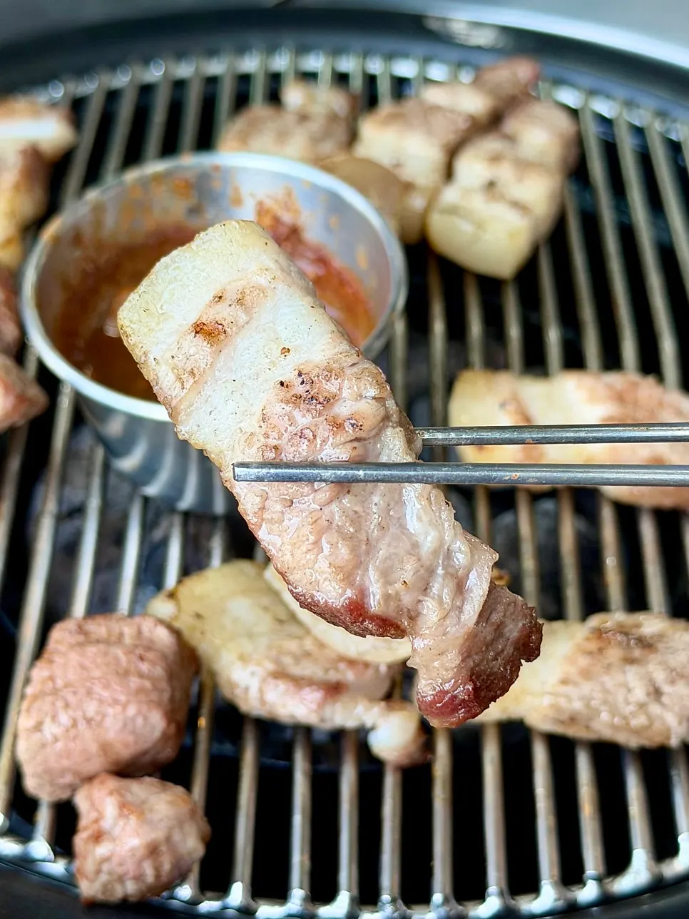 Close-up of belly with fat and lean meat mixed together