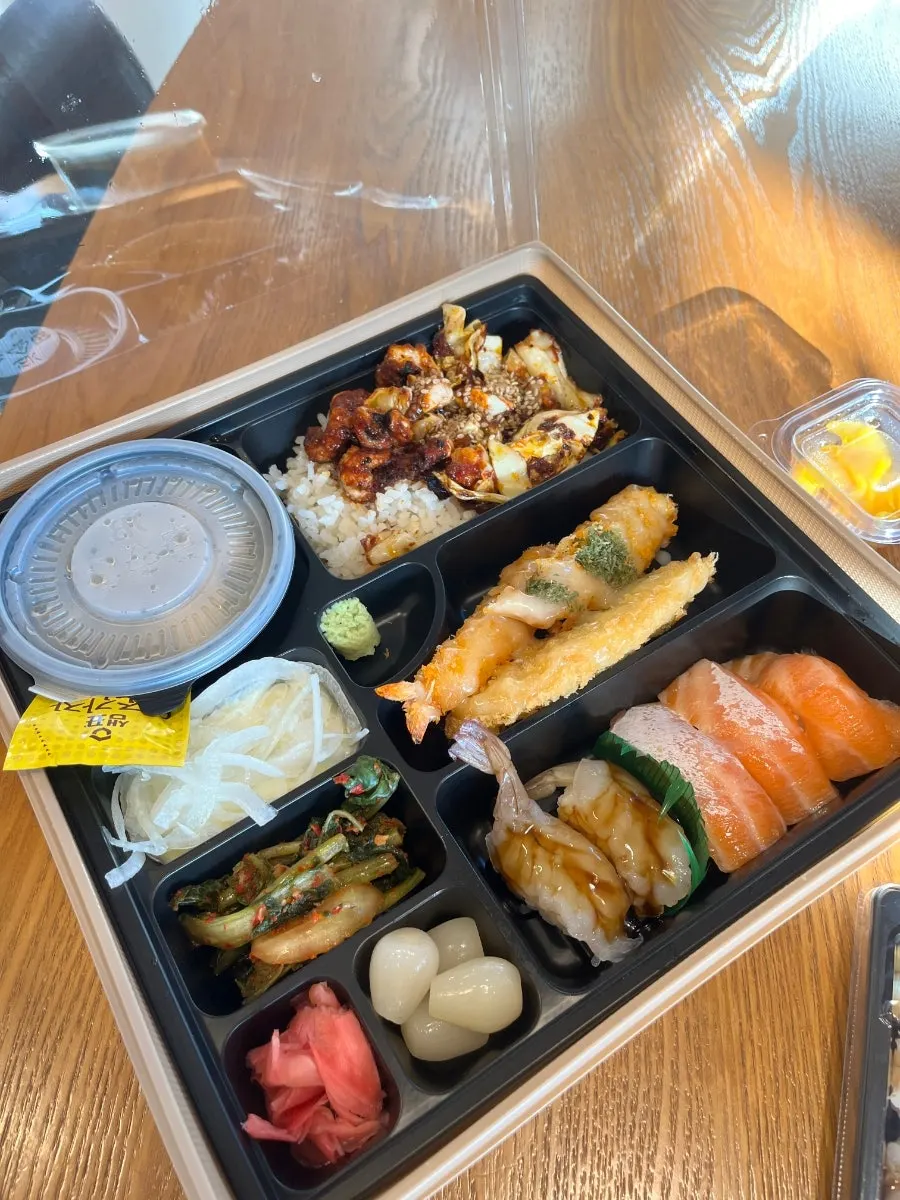 Close-up of the sweet-spicy stir-fried baby octopus in the lunchbox