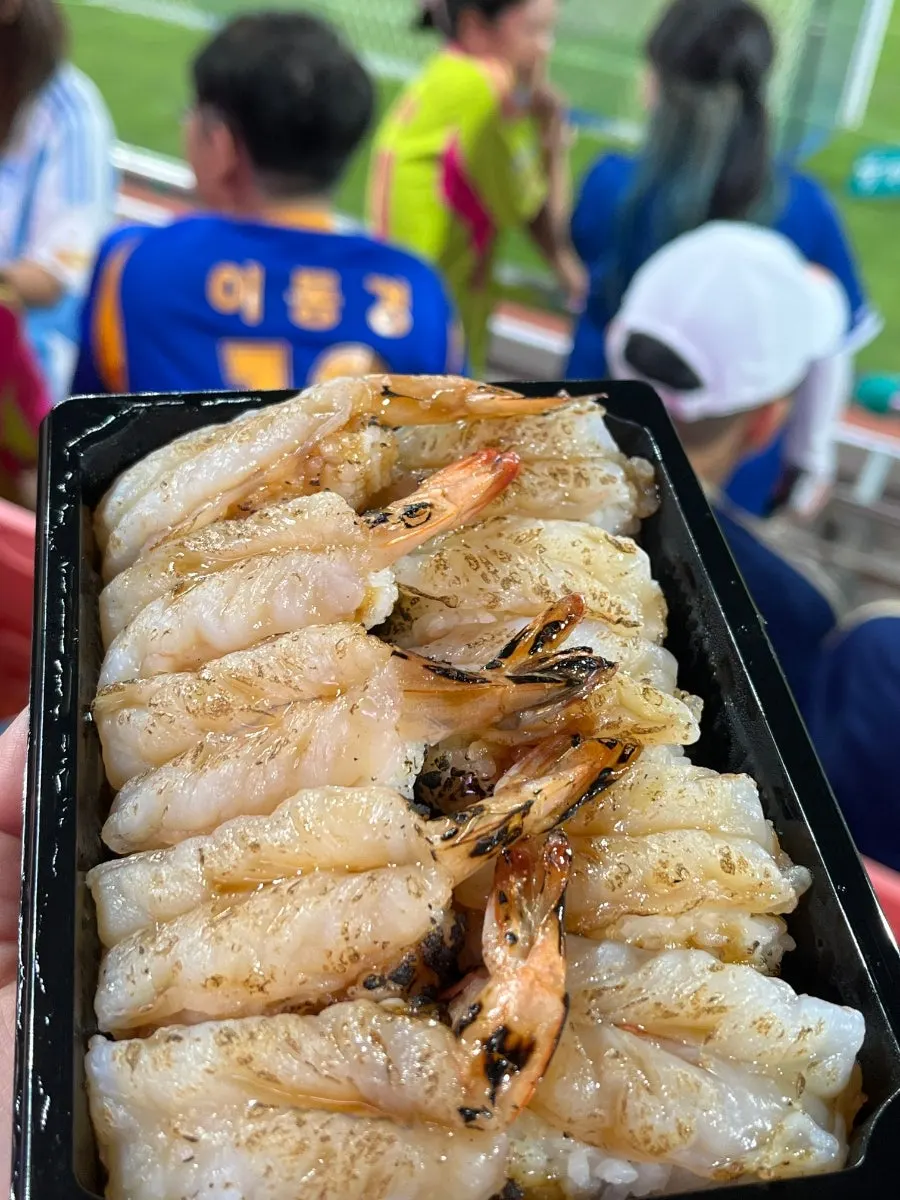 A full Jeju away-game lunchbox spread shared with a child